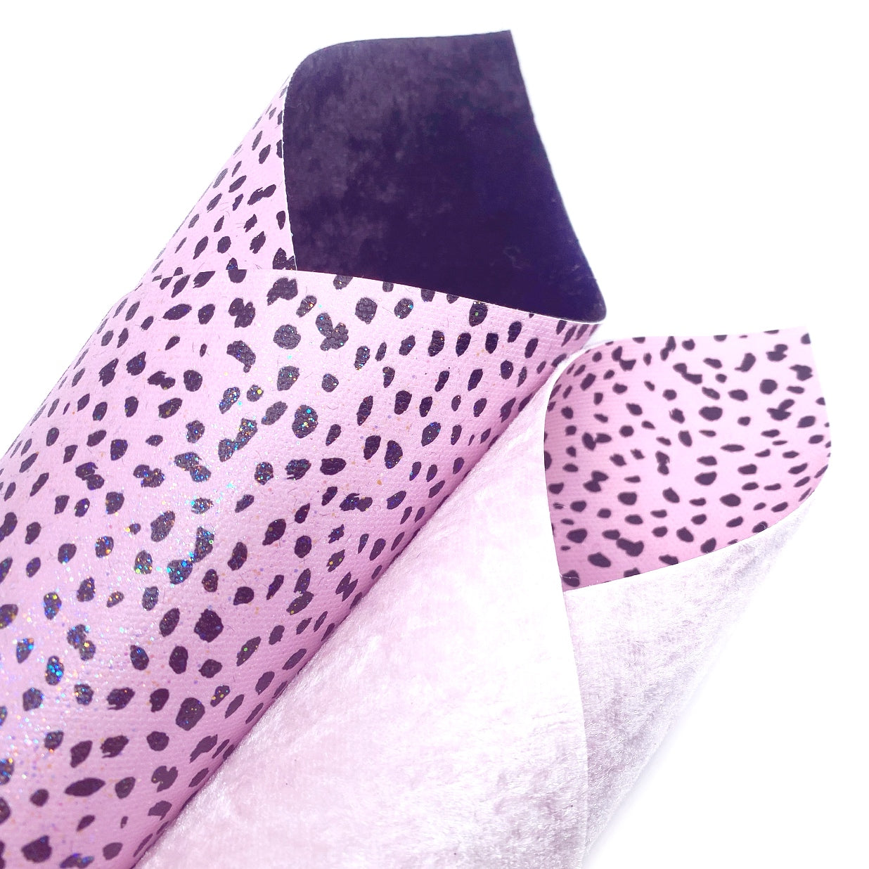 Pink Dalmatian Double Sided Printed Glitter Canvas & Velvet Fabric - Eliza Henri