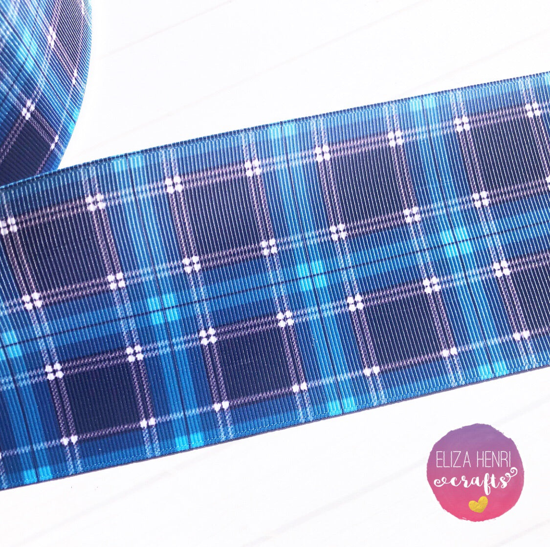 Blue & Navy Tartan Grosgrain Ribbon 2'' or 3'' - Eliza Henri