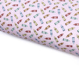 Crayons on Pink Lux Premium Printed Bow Fabric