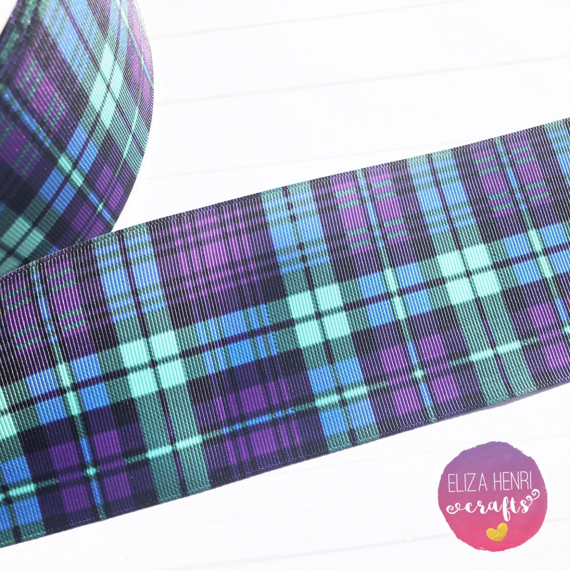 Green, Blue & Purple Tartan Grosgrain Ribbon 2'' or 3'' - Eliza Henri