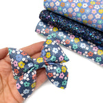 Navy Rainbow Flowers Lux Premium Printed Bow Fabric - Eliza Henri