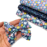 Navy Rainbow Flowers Lux Premium Printed Bow Fabric - Eliza Henri