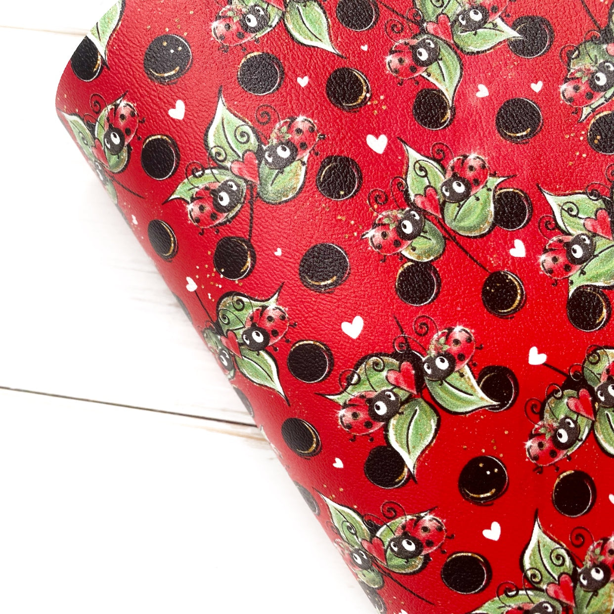 Ladybug Land Polka Dot Red Premium Faux Leather Fabric Sheets - Eliza Henri