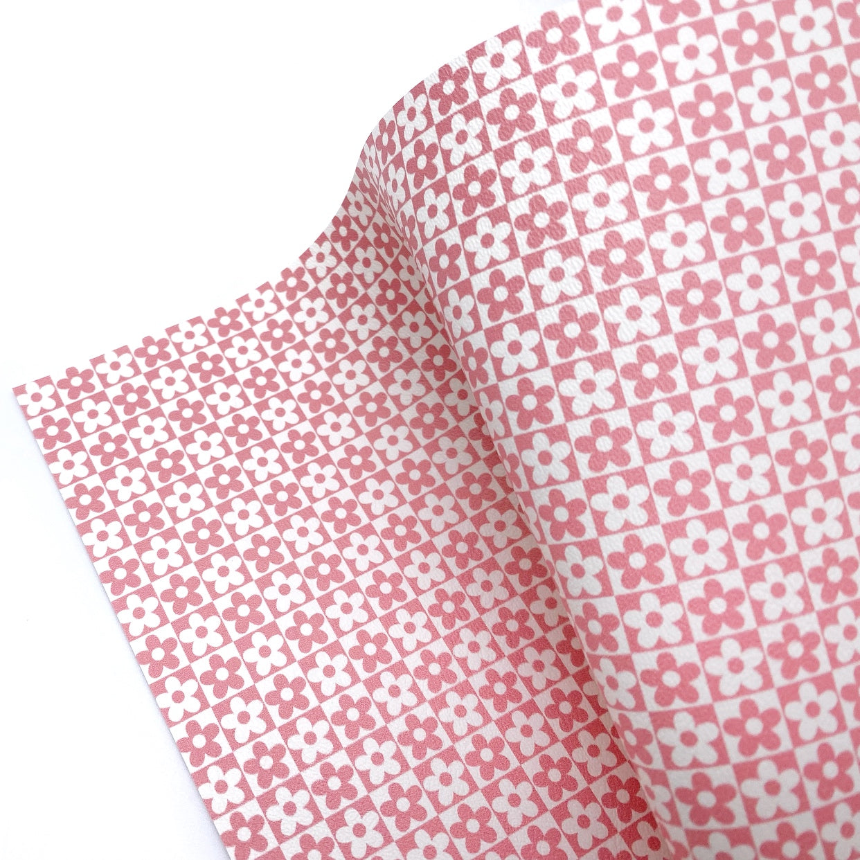 Pink Flower Check Premium Faux Leather Fabric Sheets - Eliza Henri