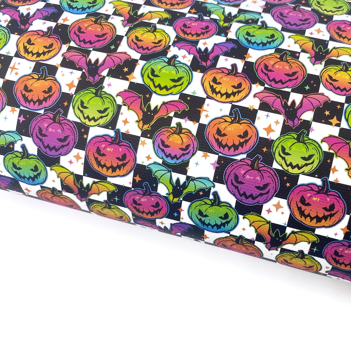Retro Check Neon Pumpkins Lux Premium Canvas Bow Fabrics - Eliza Henri