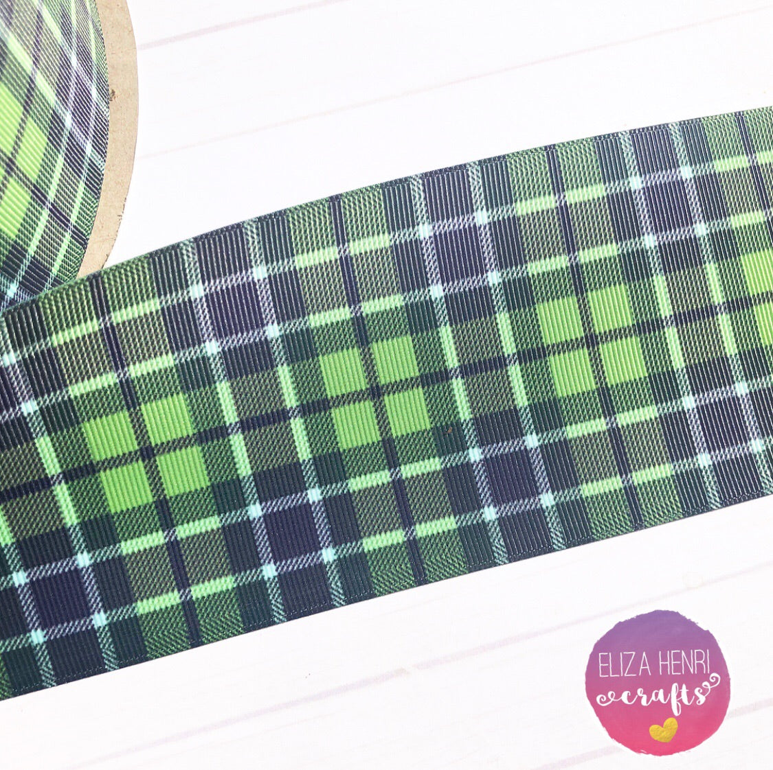 Green & Navy Blue Tartan Grosgrain Ribbon 2'' or 3'' - Eliza Henri