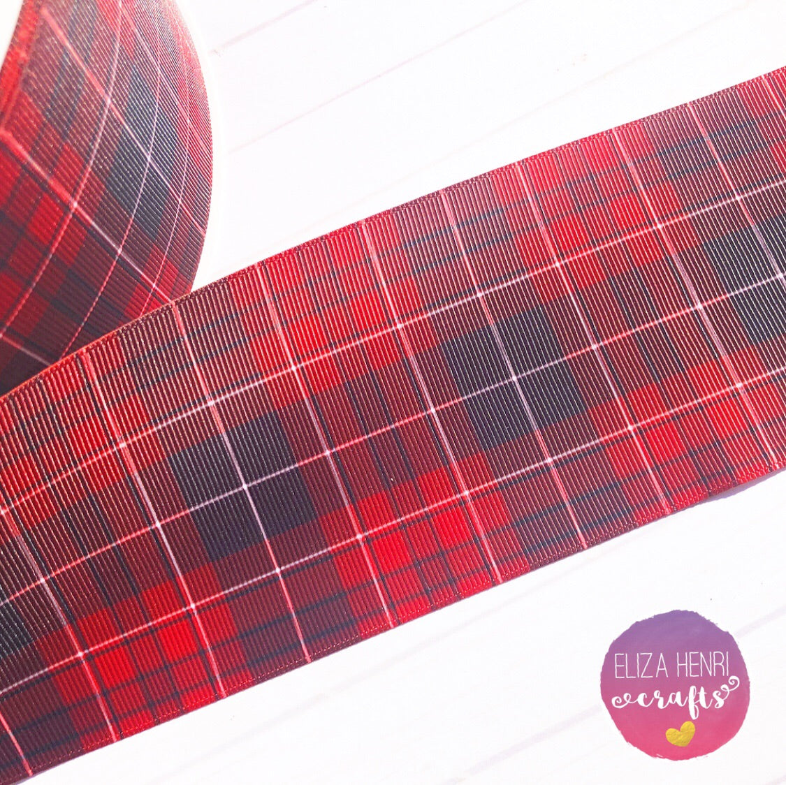 Red & Black Tartan Grosgrain Ribbon 2'' or 3'' - Eliza Henri