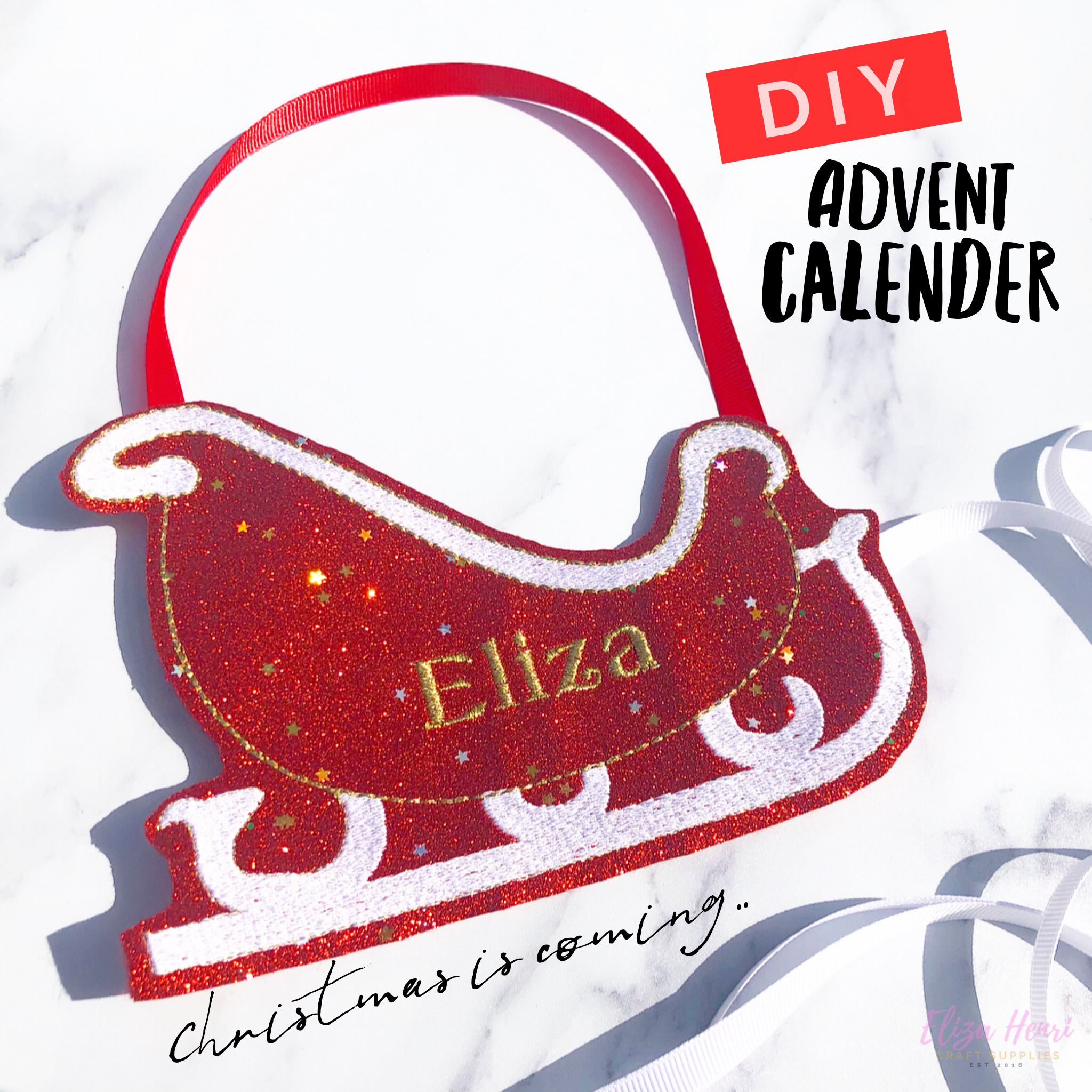 DIY Make your own Advent Calender Holders- Santa's Sleigh & Reindeer Oversized Felties - Eliza Henri
