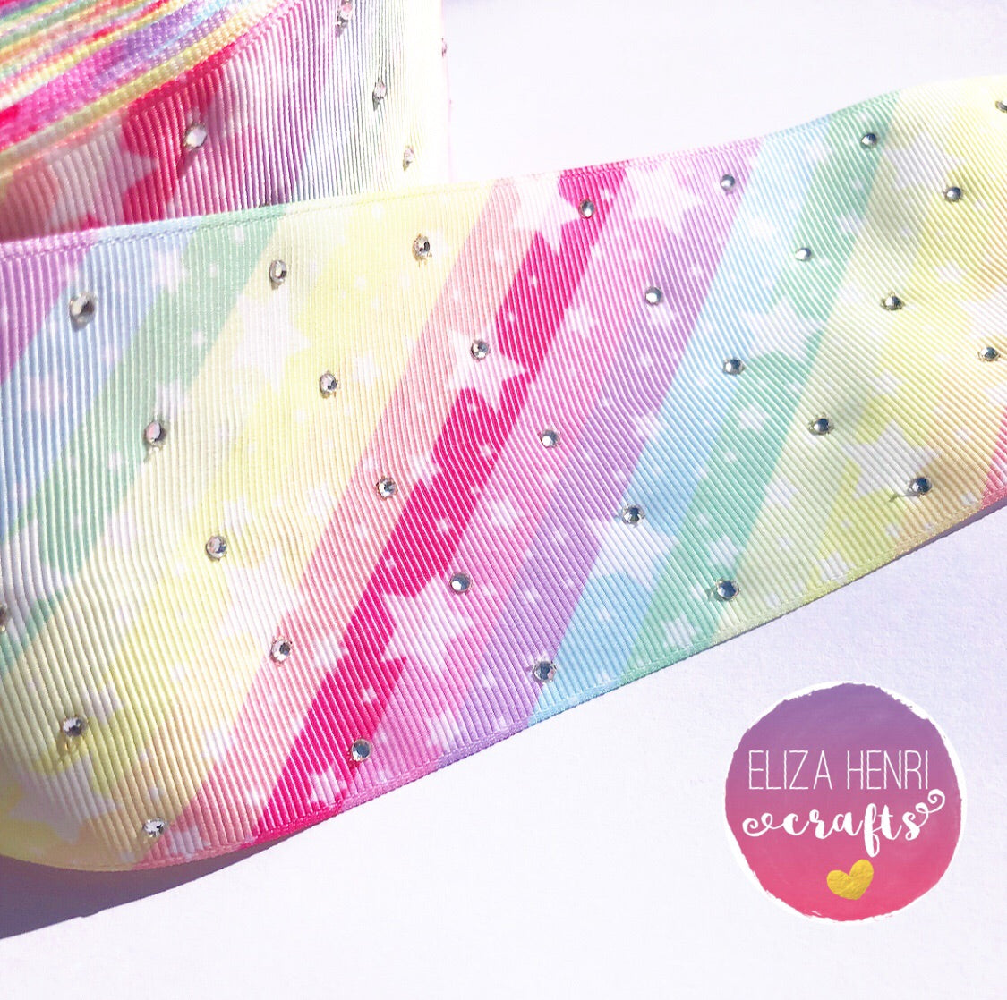 Diamonte Pastel Stars Grosgrain Ribbon 3'' - Eliza Henri