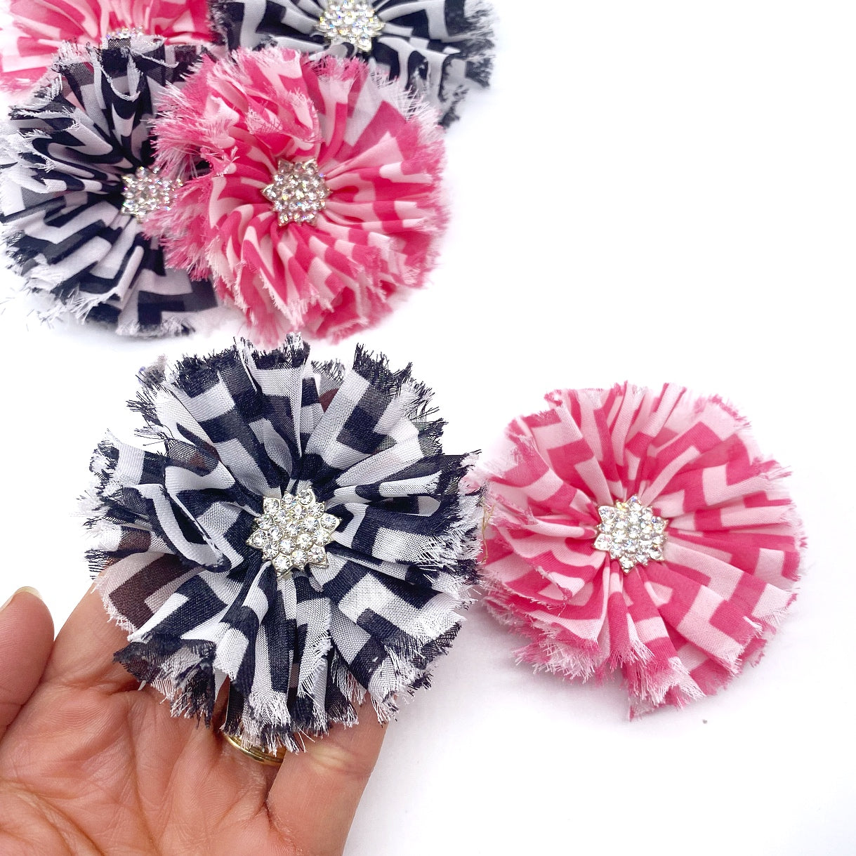 Ruffle Chiffon Flower with Rhinestone button Posies - Eliza Henri