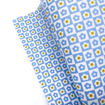 Daisy Blue Flower Check Premium Faux Leather Fabric Sheets - Eliza Henri