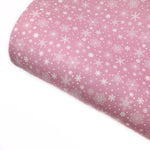 Pink Falling Snowflakes Premium Faux Leather Fabric Sheets - Eliza Henri