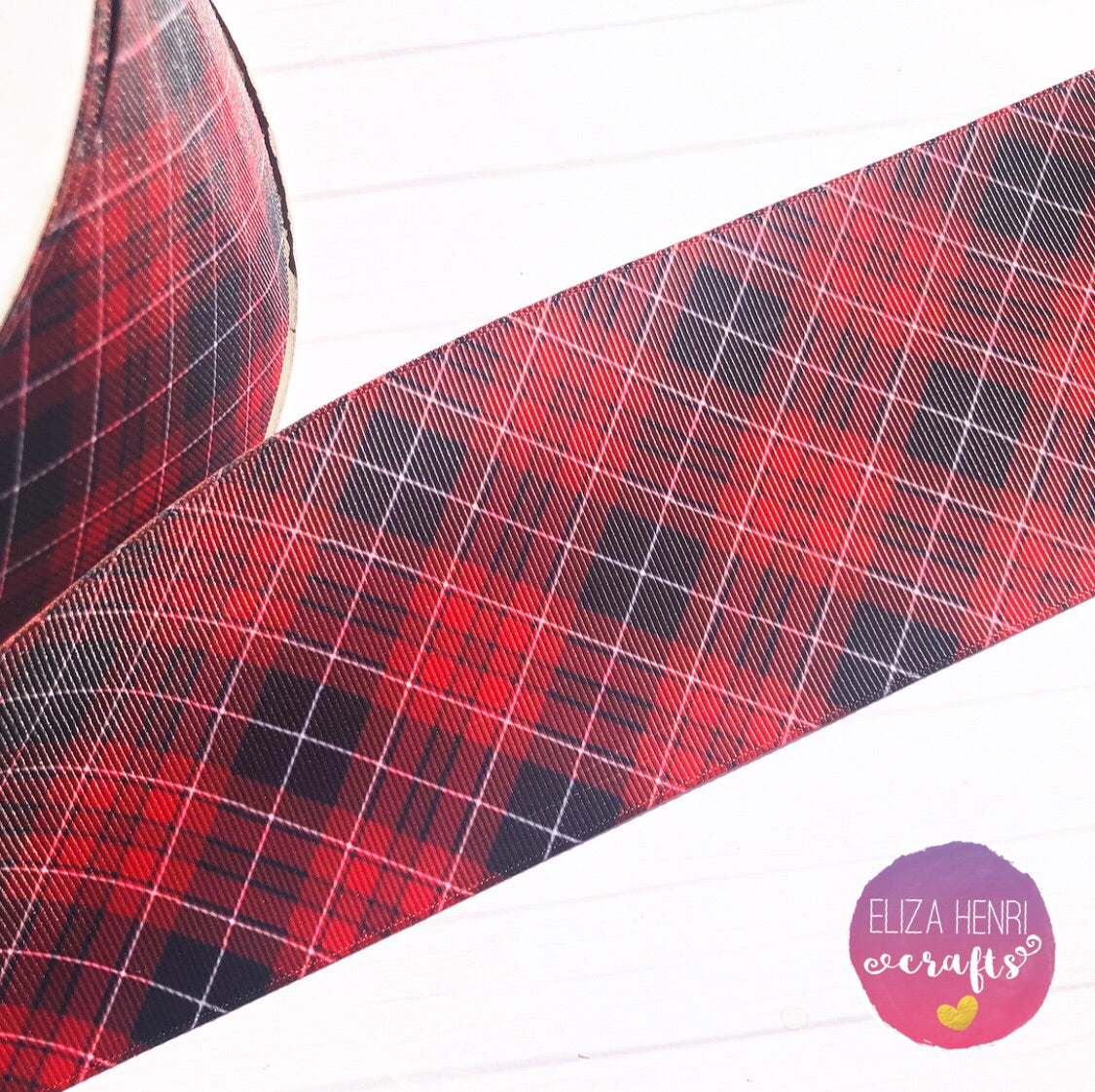 Red & Black Diagonal Tartan Grosgrain Ribbon 2'' or 3'' - Eliza Henri