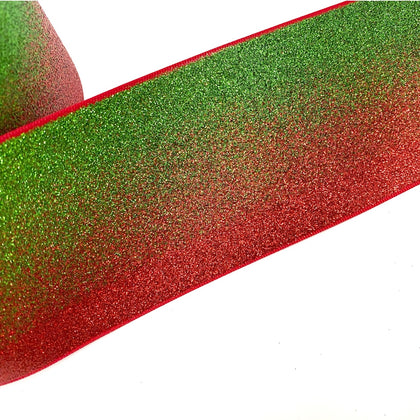 Festive Red & Green Glitter Grosgrain Ribbon 3'' - Eliza Henri