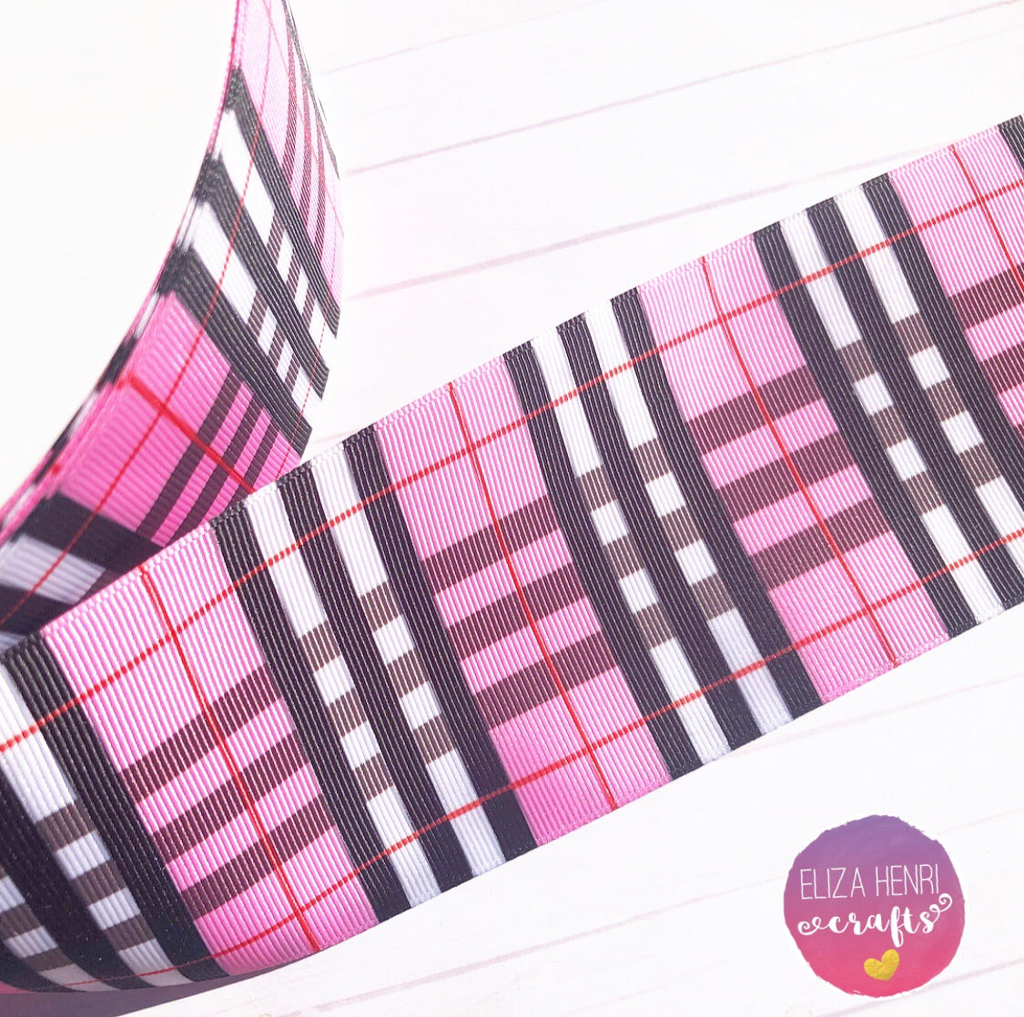 Pink Plaid Grosgrain Ribbon 2'' or 3'' - Eliza Henri