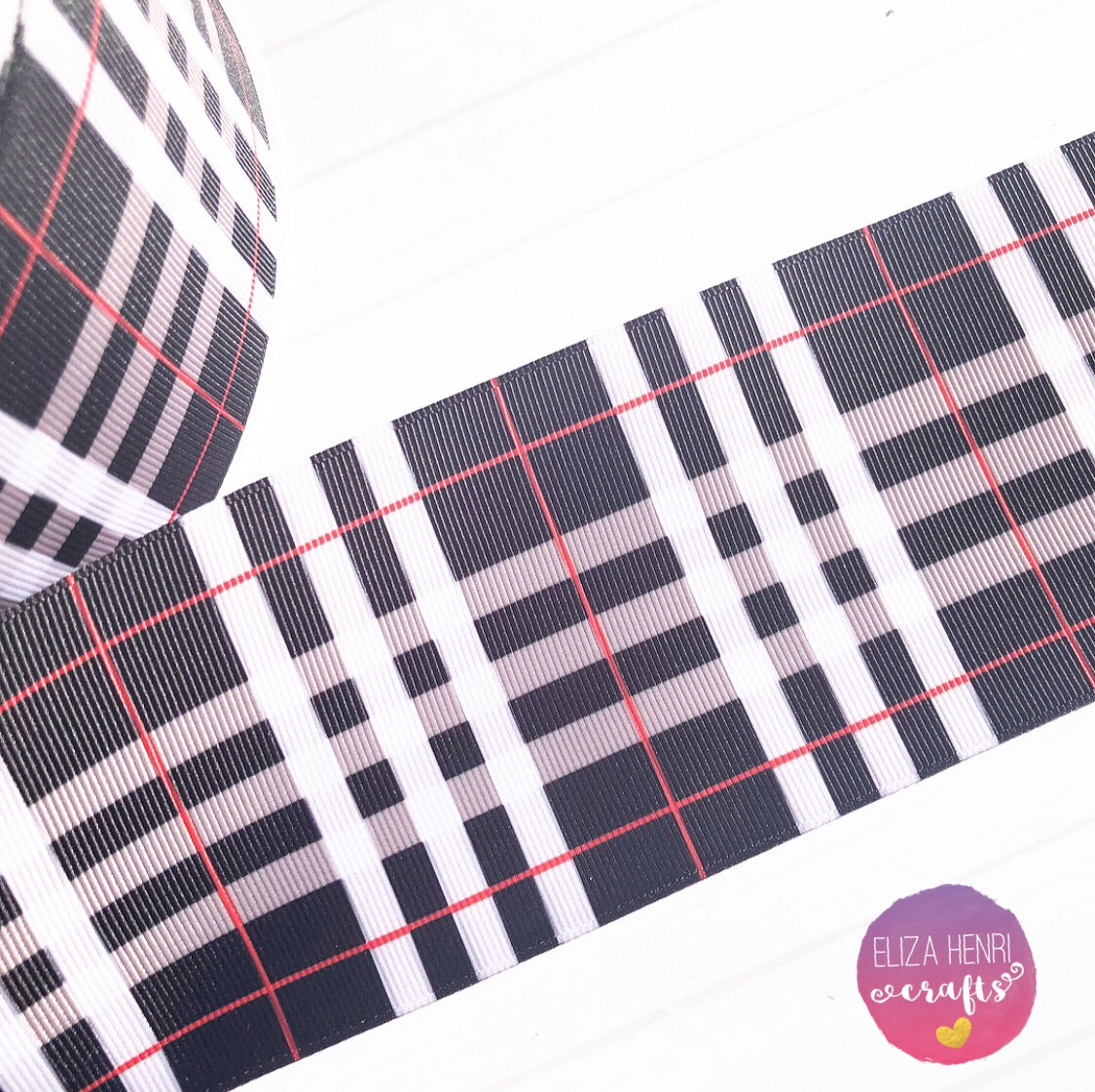 Black Plaid Grosgrain Ribbon 2'' or 3'' - Eliza Henri