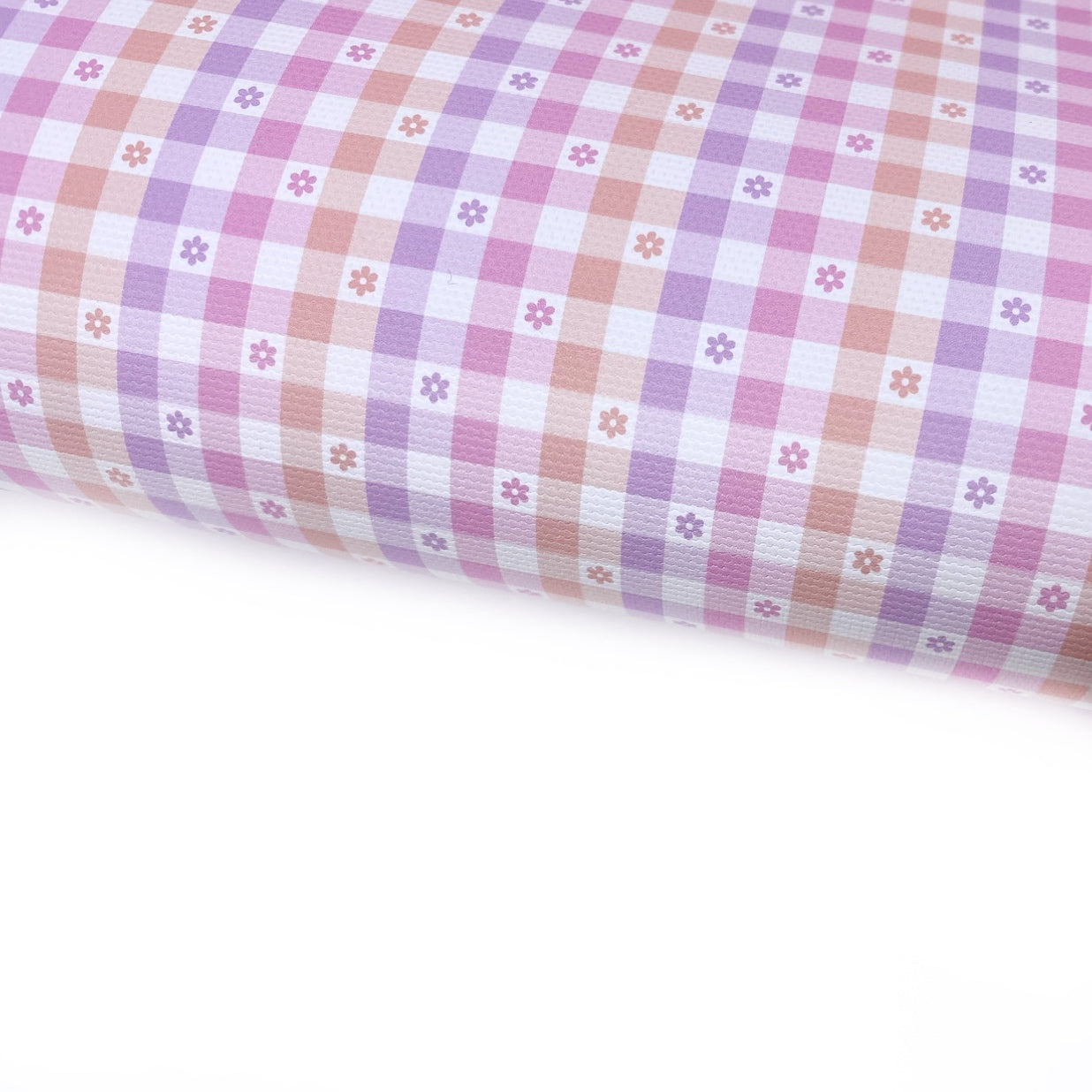 Lilac, Peach & Pink Flower Gingham Lux Premium Printed Bow Fabrics - Eliza Henri