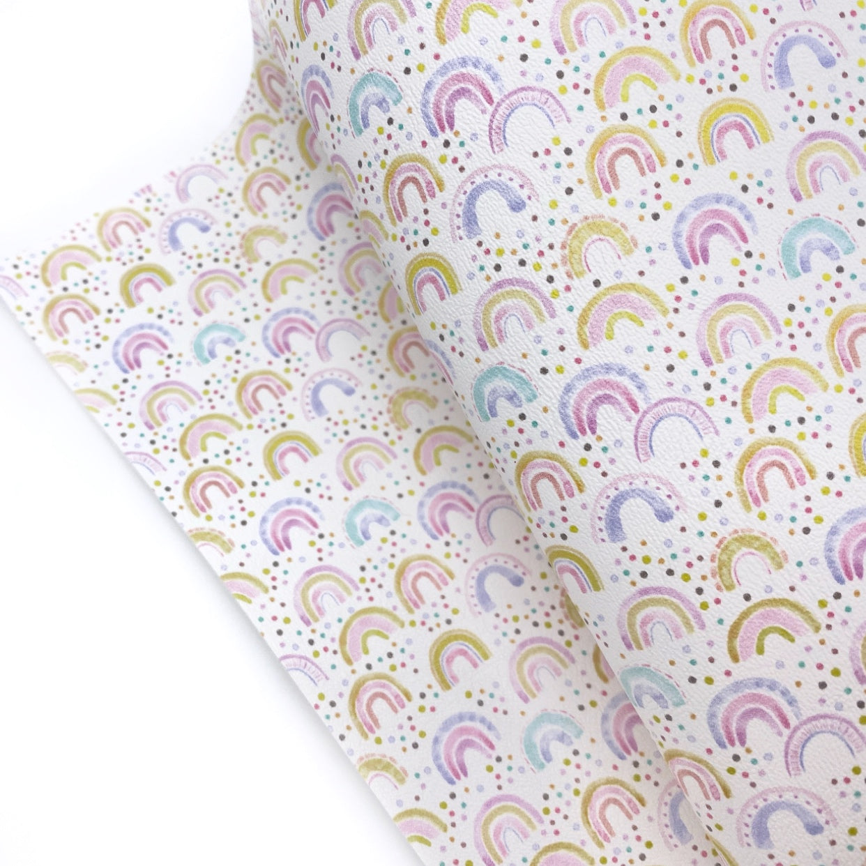 Pastel Polka Dot Rainbows Premium Faux Leather Fabric Sheets - Eliza Henri