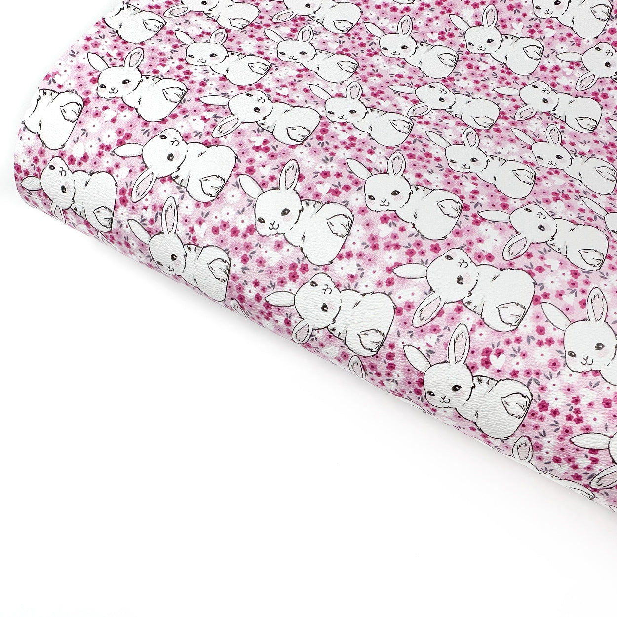 Ditsy Pink Bunny Tails Premium Faux Leather Fabric Sheets - Eliza Henri