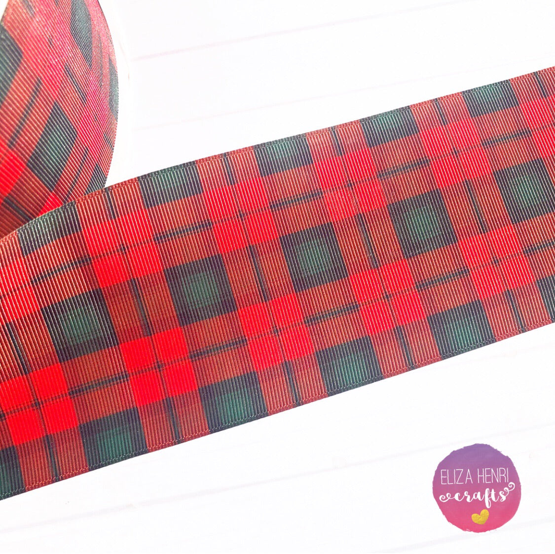 Red, Black & Green Tartan Grosgrain Ribbon 2'' or 3'' - Eliza Henri