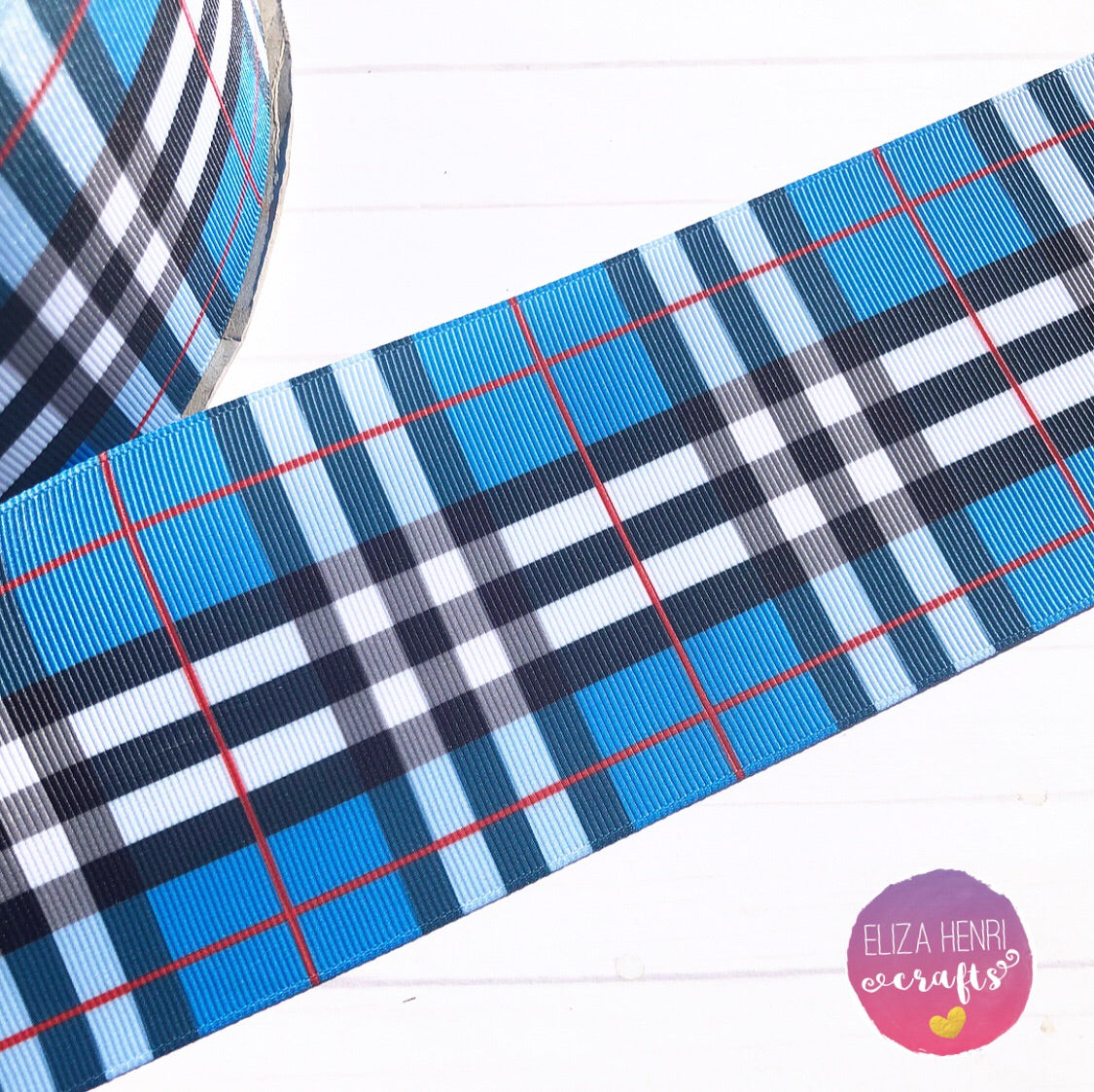 Blue Plaid Grosgrain Ribbon 2'' or 3'' - Eliza Henri