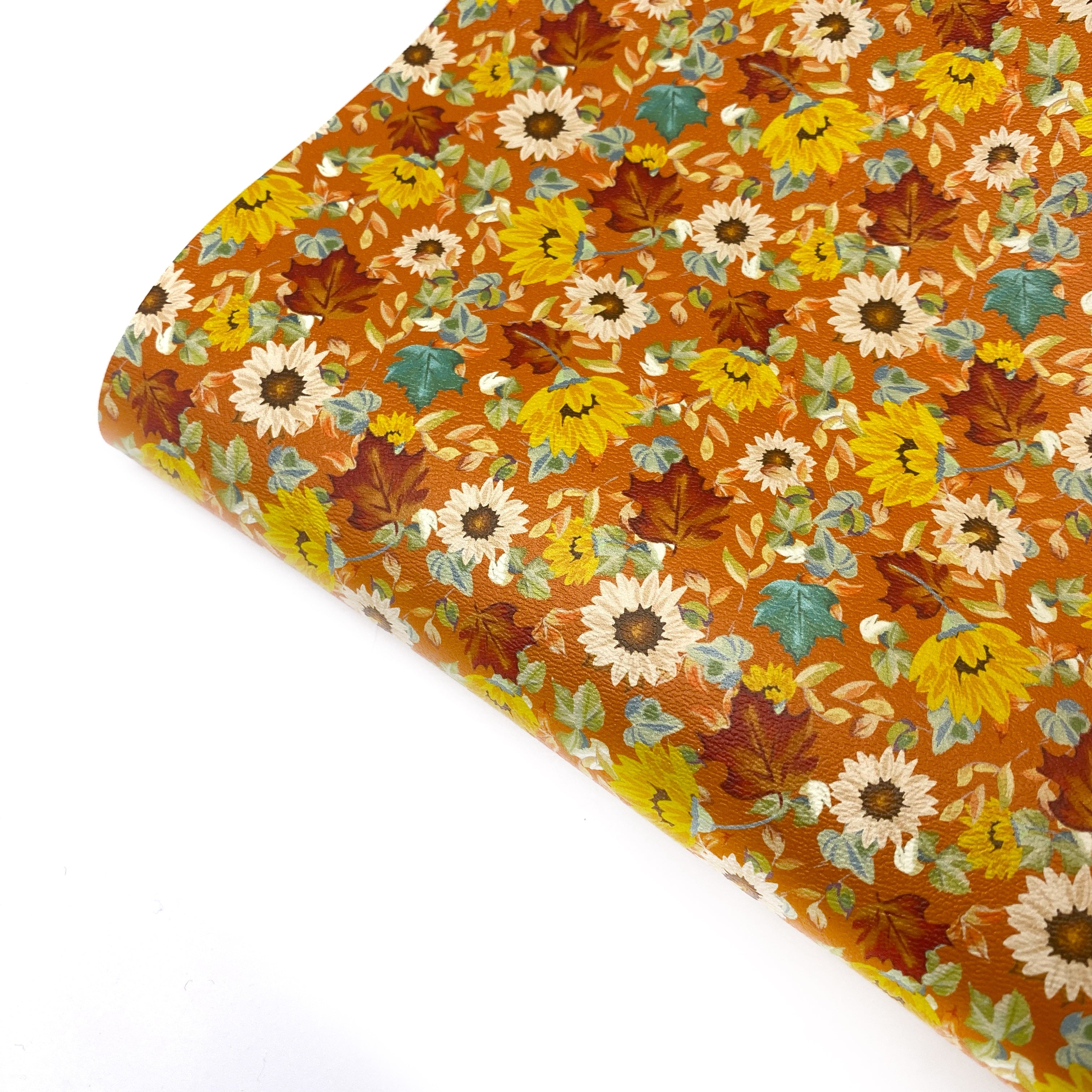 Orange Sunflower Floral Premium Faux Leather Fabric Sheets - Eliza Henri