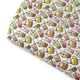 Kawaii Bubble Tea/Boba Tea Premium Faux Leather Fabric Sheets