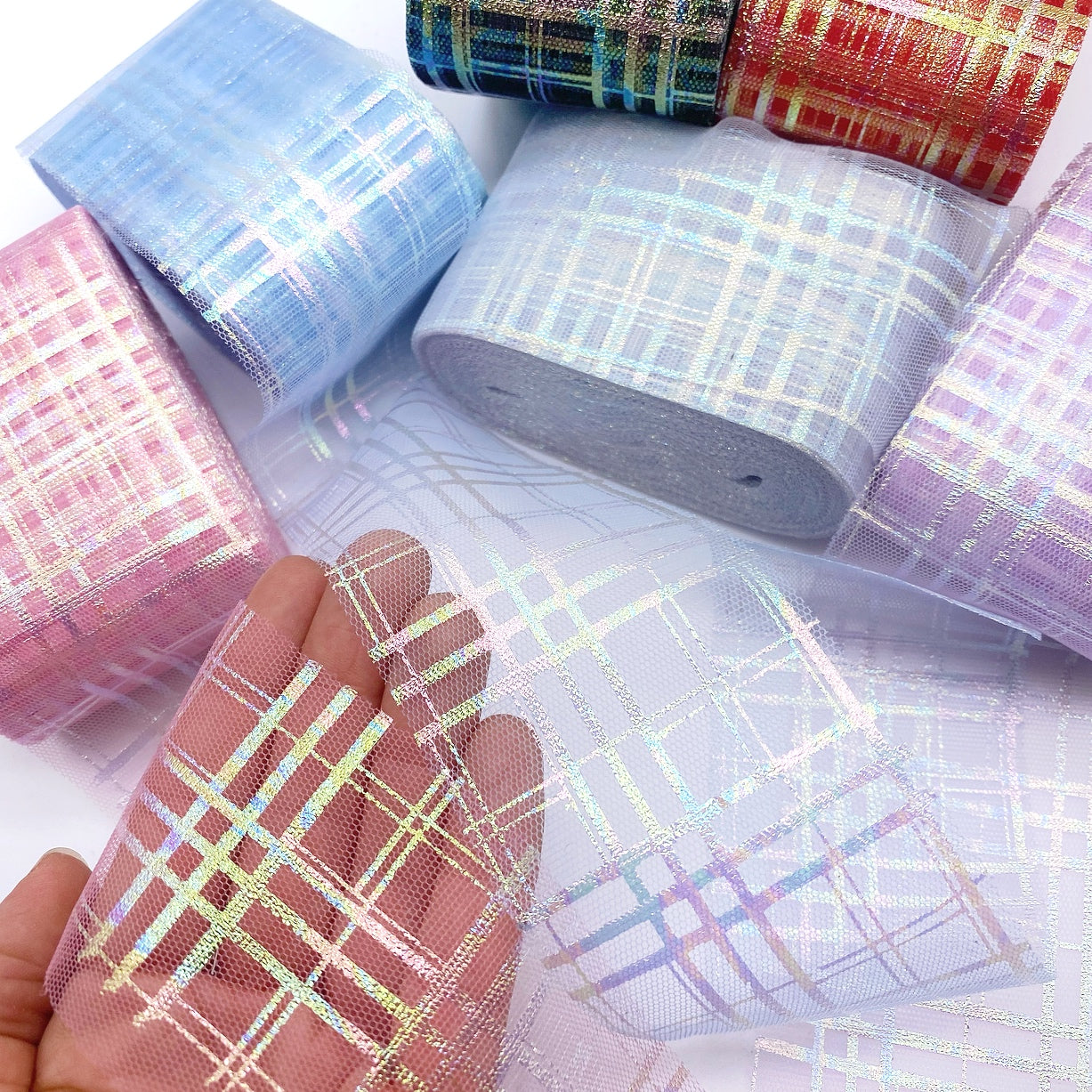 Luxury Tartan Plaid Sparkle Tulle Fabric - Eliza Henri