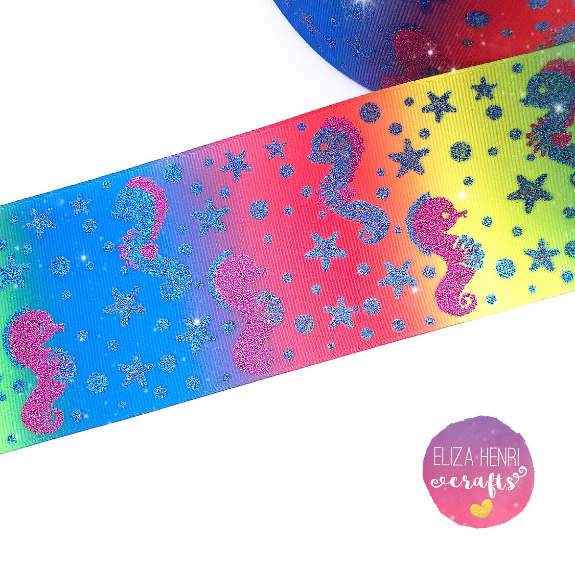 Under the sea seahorse Glitter Grosgrain Ribbon 3'' - Eliza Henri