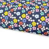 Navy Rainbow Flowers Lux Premium Printed Bow Fabric - Eliza Henri
