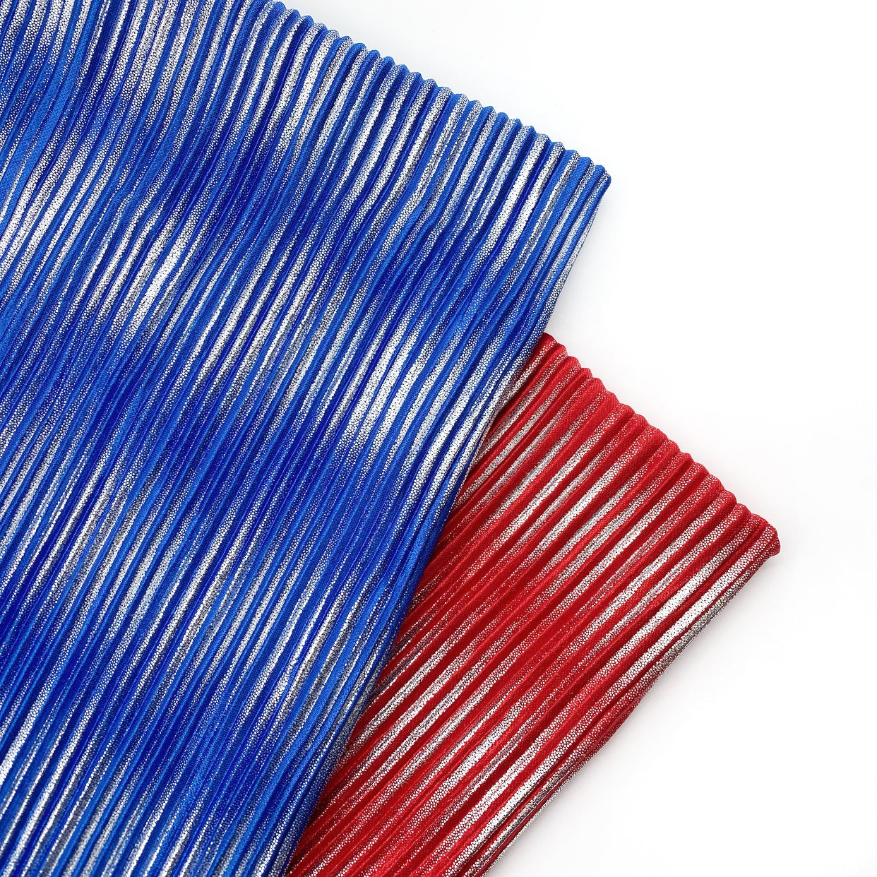 Blue & Red Metallic Sparkle Silver Foil Pleated Jersey Fabric - Eliza Henri