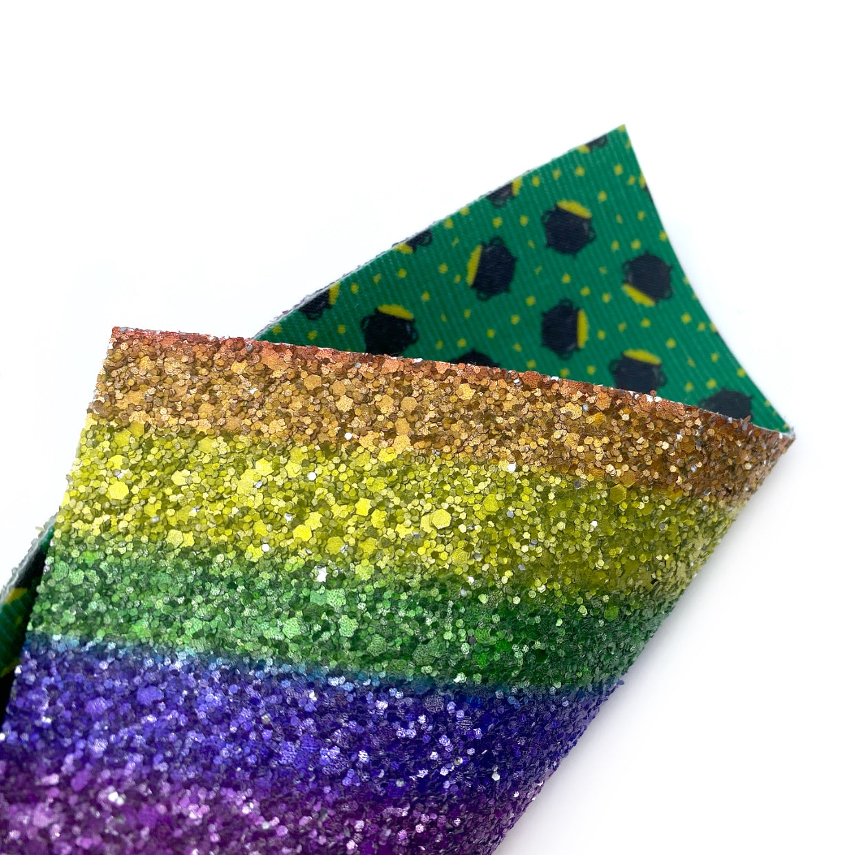 Double Sided Rainbow Pot of Gold Chunky Glitter Fabric - Eliza Henri