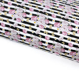 Monochrome Butterflies & Daisy Stripes Lux Premium Printed Bow Fabric