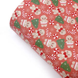 Gingerbread Cuties Red Premium Faux Leather Fabric Sheets