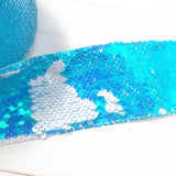 Mermaid Blue iridescent Sequin Reversible Ribbon 3''
