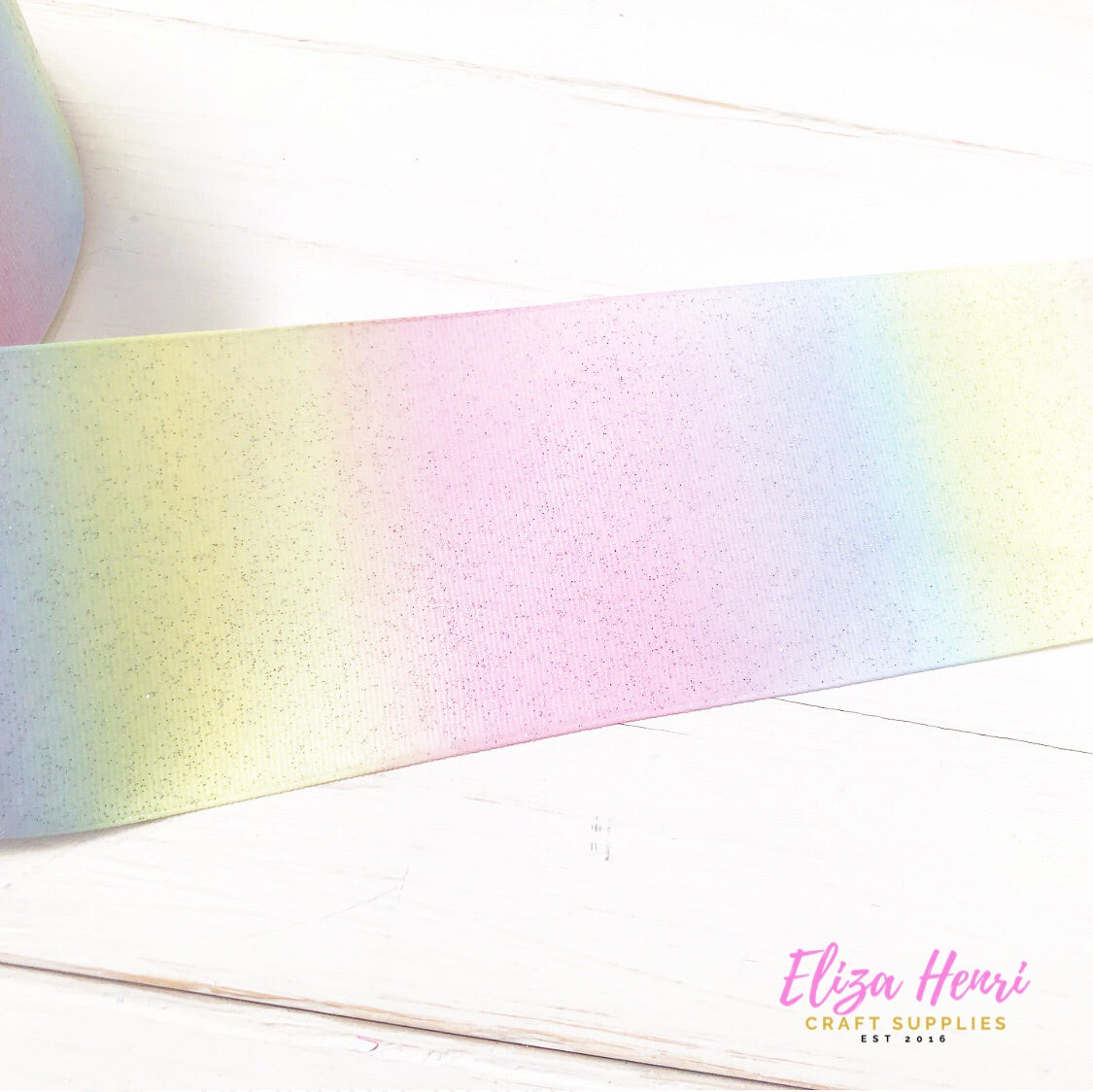 Pastel Rainbow Glitter Grosgrain Ribbon 3'' - Eliza Henri