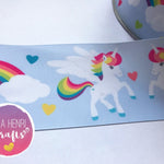 Pale Blue Rainbow Unicorn Grosgrain Ribbon 2'' or 3'' - Eliza Henri Craft Supply
